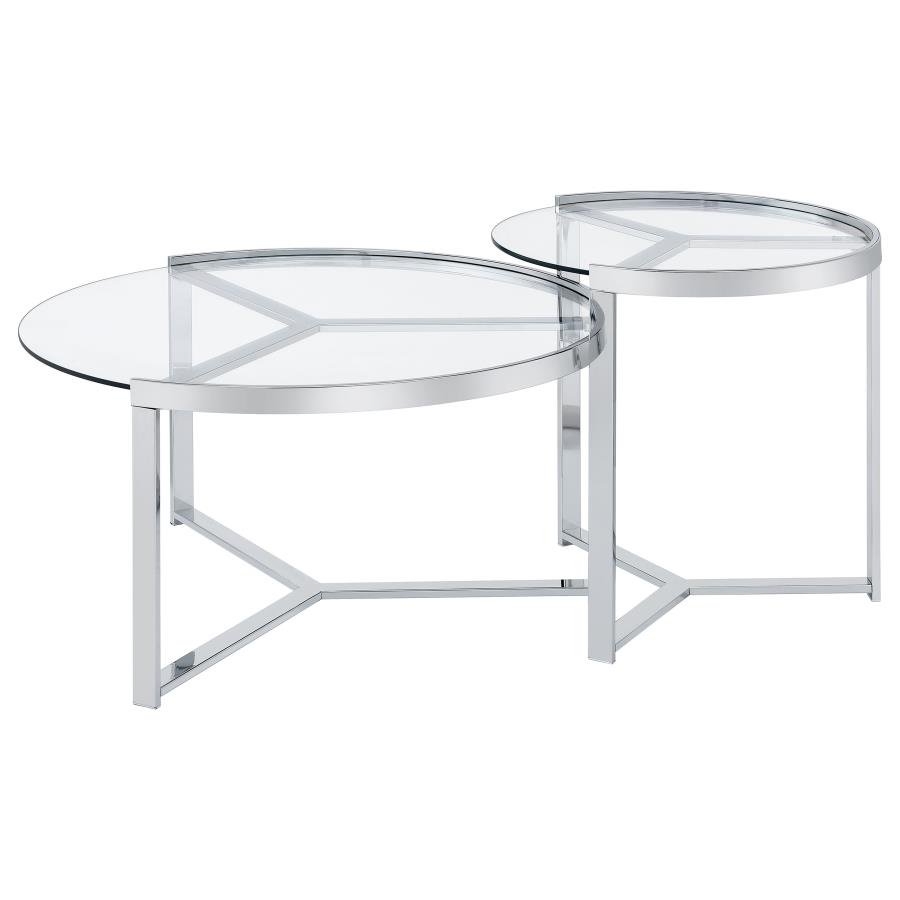 Delia 2-Piece Round Glass Top Nesting Coffee Table Chrome view 5