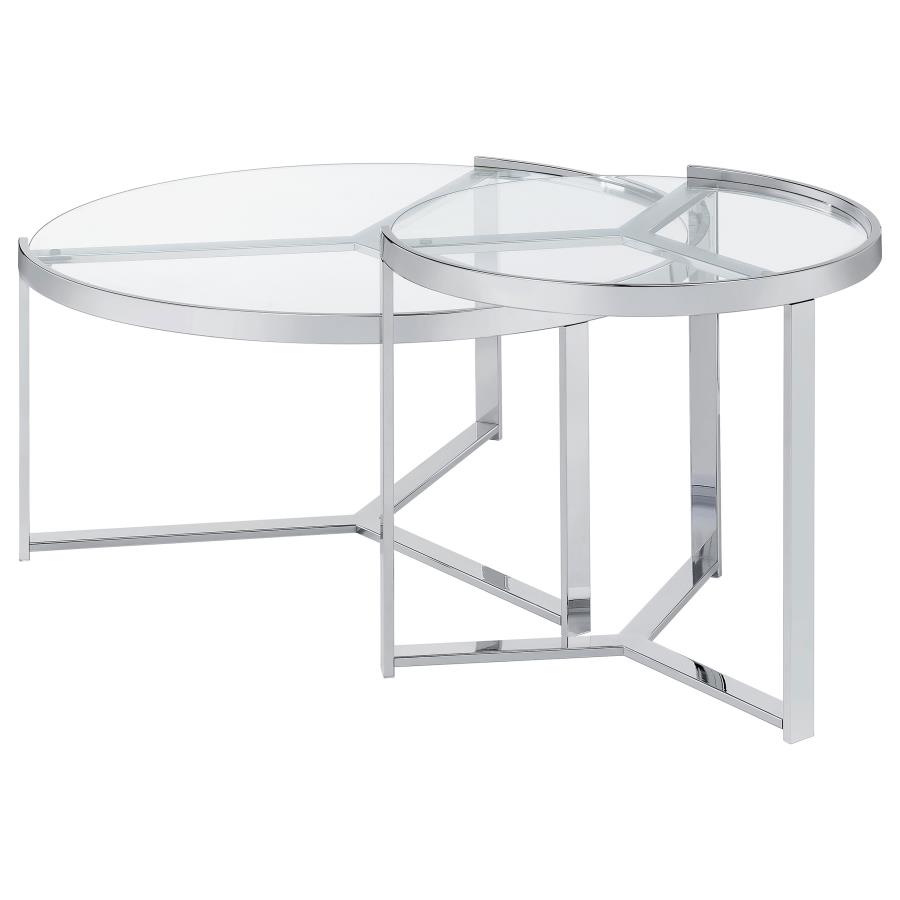 Delia 2-Piece Round Glass Top Nesting Coffee Table Chrome view 6