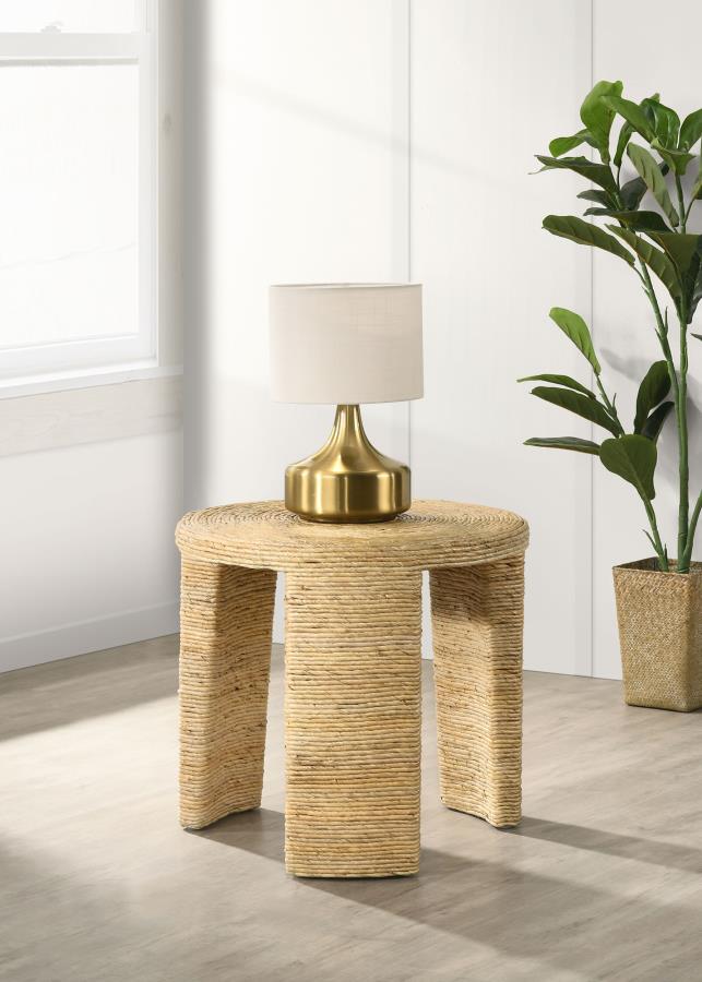 Artina Woven Rattan Round Side End Table Natural Brown view 2