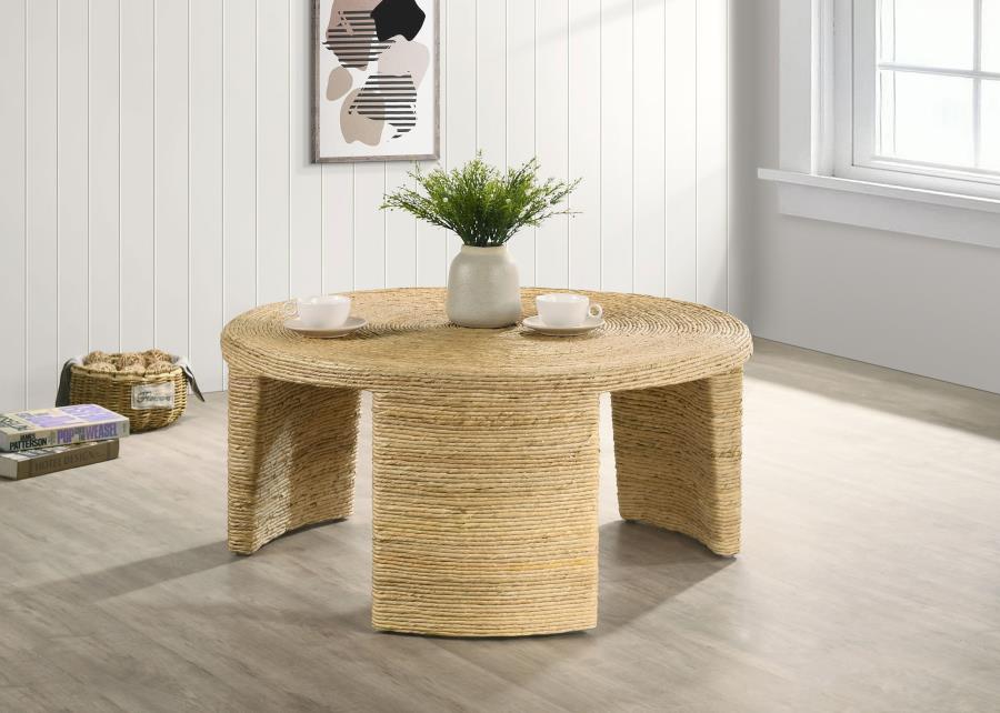 Artina Woven Rattan Round Coffee Table Natural Brown view 2