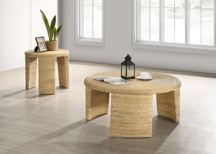 Artina Woven Rattan Round Coffee Table Natural Brown view 7