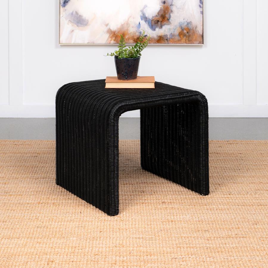 Cahya Woven Rattan Square End Table Black view 2