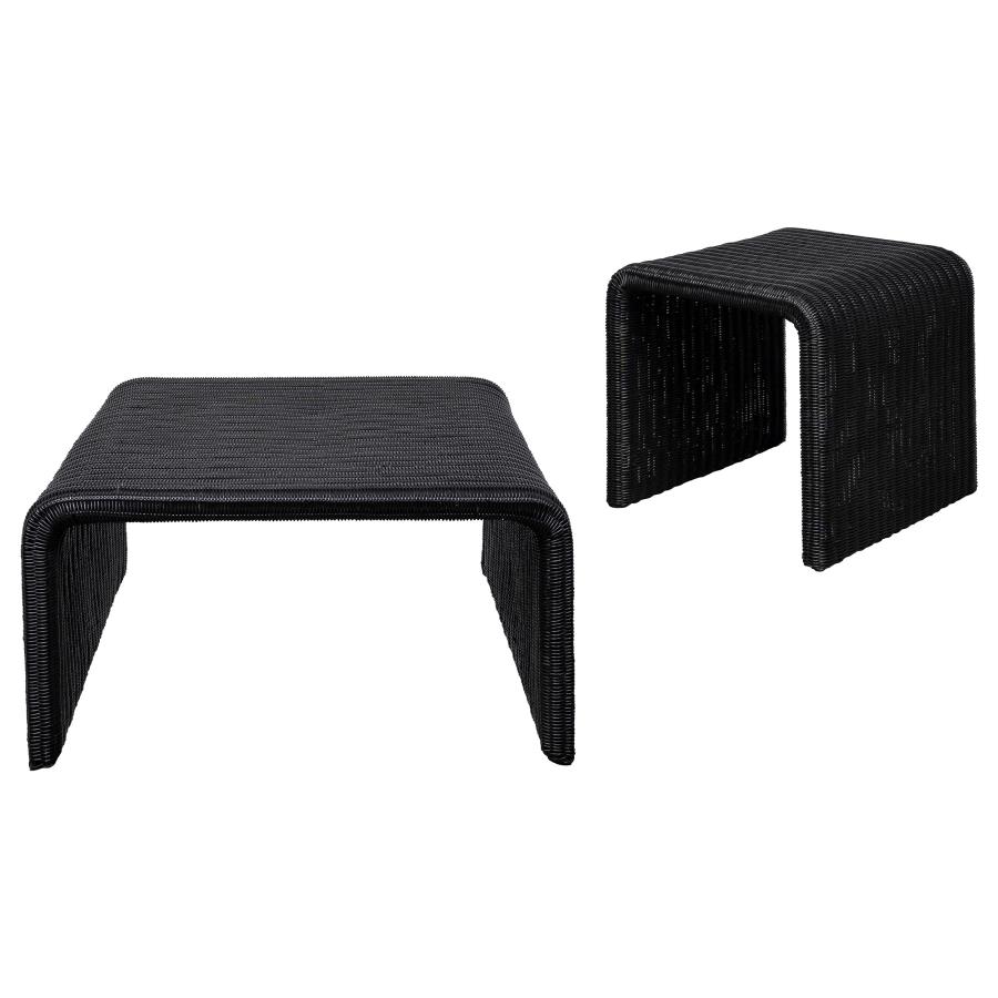 Cahya 2-piece Rattan Coffee and End Table Set Black view 2