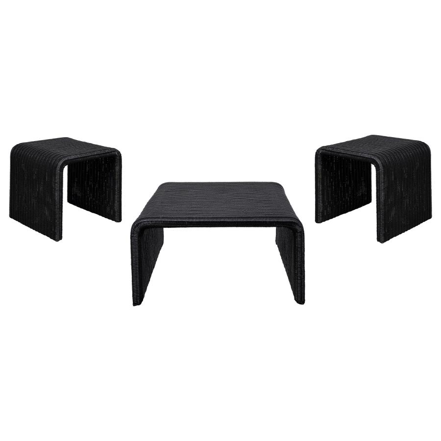 Cahya 3-piece Rattan Coffee and End Table Set Black view 2