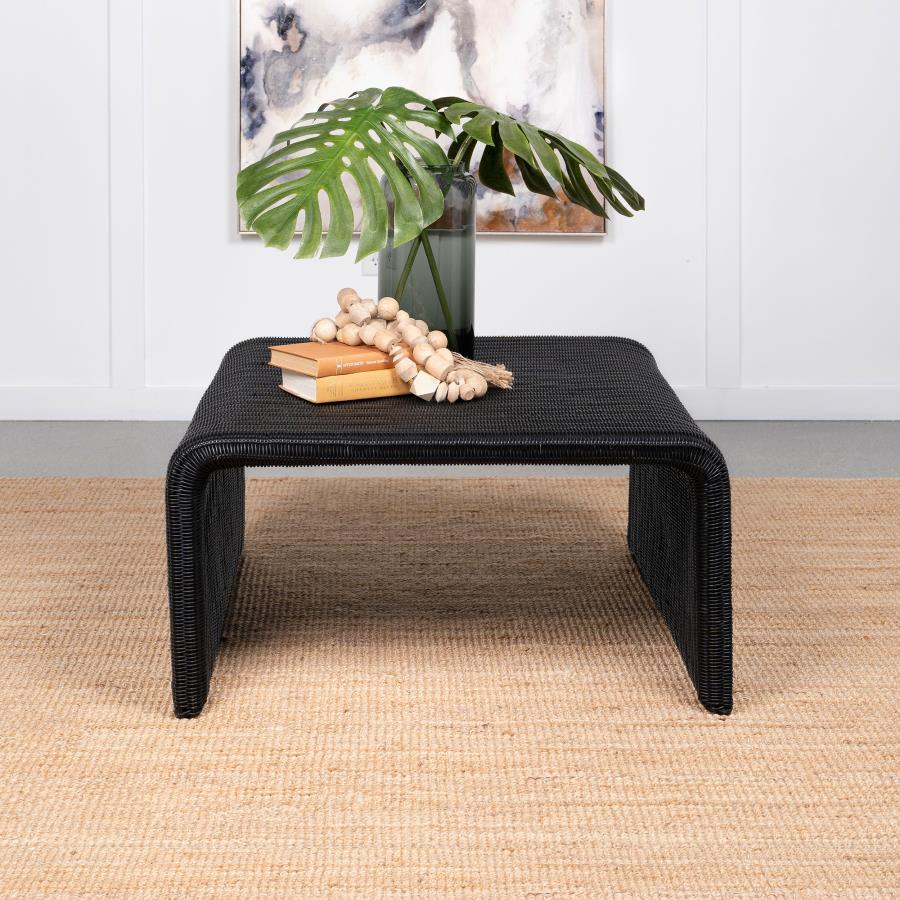 Cahya Woven Rattan Square Coffee Table Black view 2