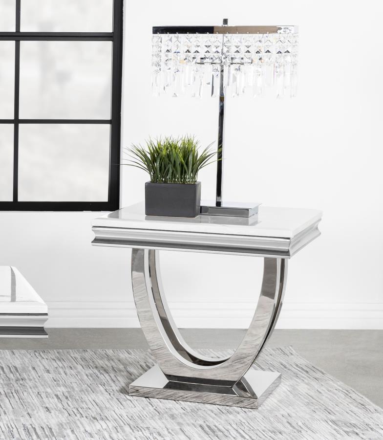 Kerwin Square Stone Top End Table White and Chrome view 2