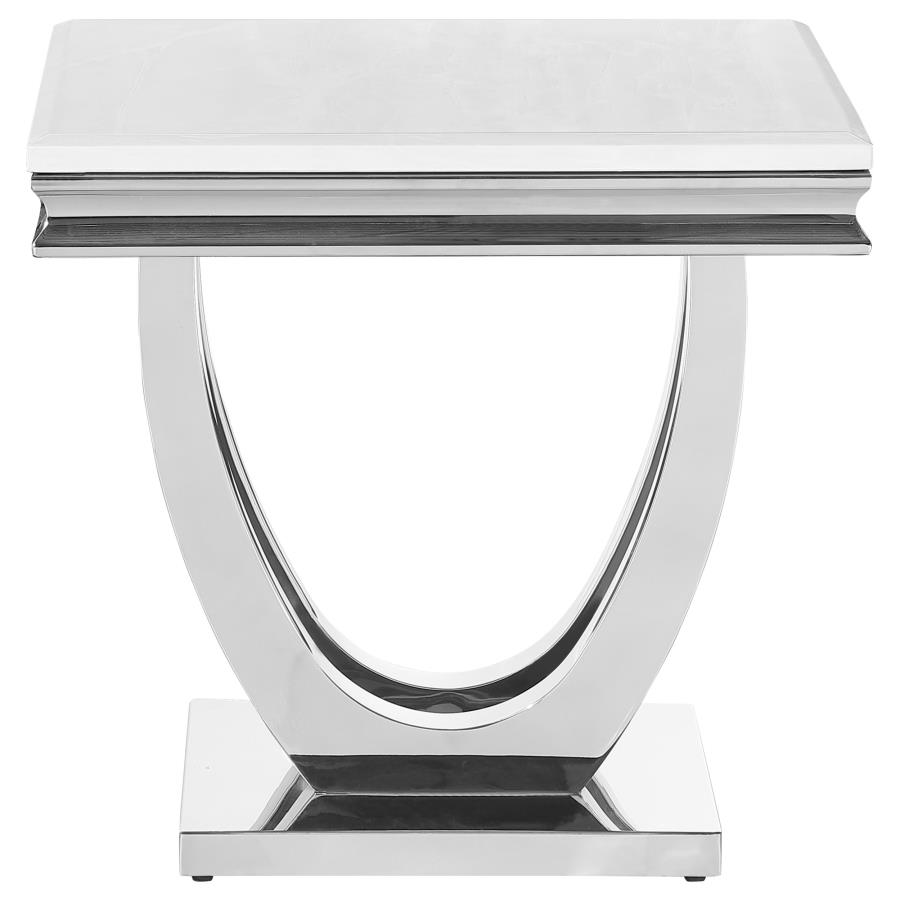 Kerwin Square Stone Top End Table White and Chrome view 3
