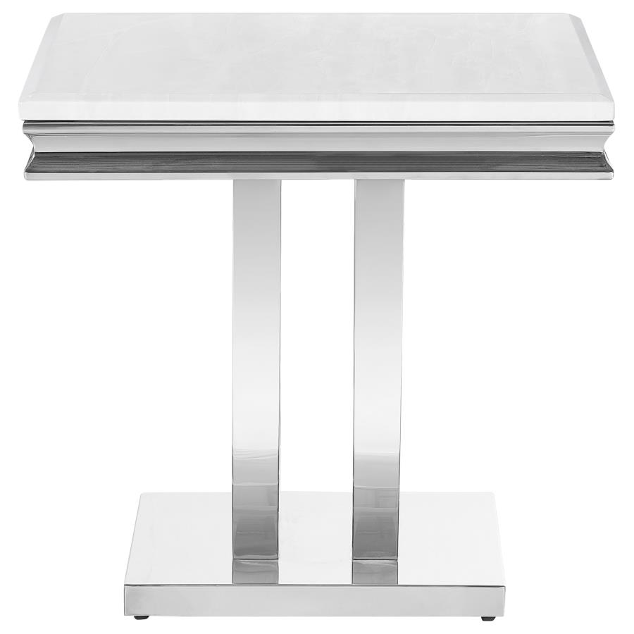Kerwin Square Stone Top End Table White and Chrome view 4