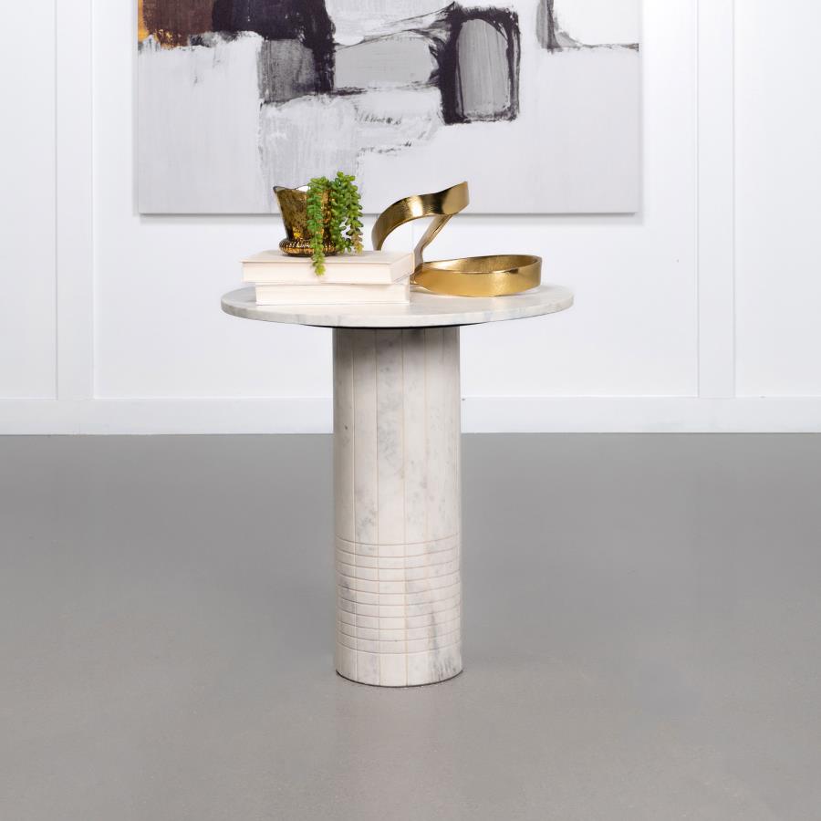 Astoria Round Genuine Marble Side End Table White view 2
