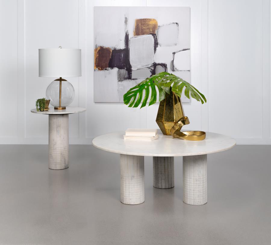 Astoria Round Genuine Marble Side End Table White view 7