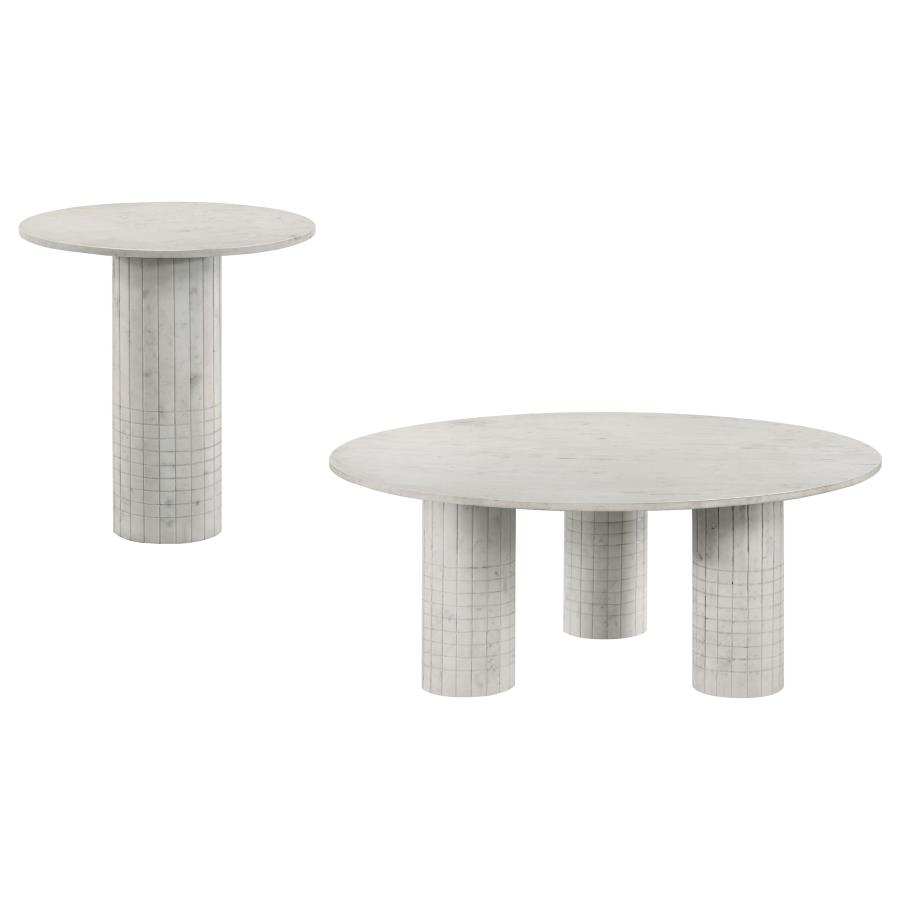 Astoria 2-piece Marble Coffee and End Table Set White view 2