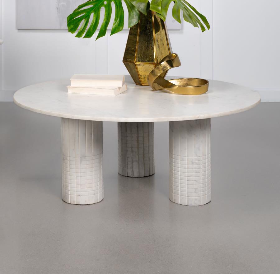 Astoria Round Genuine Marble Coffee Table White view 2