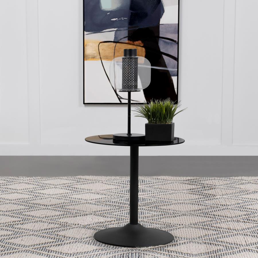 Ganso Round Metal End Table With Tempered Glass Top Black view 2