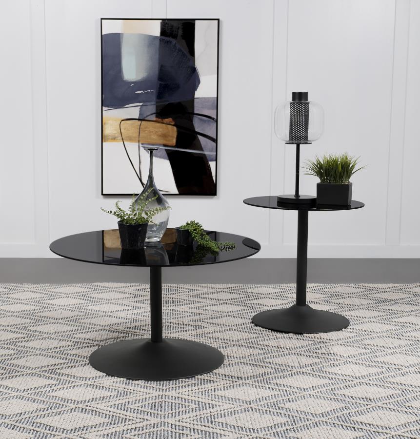 Ganso 2-piece Round Glass Top Coffee and End Table Set Black — Category_11