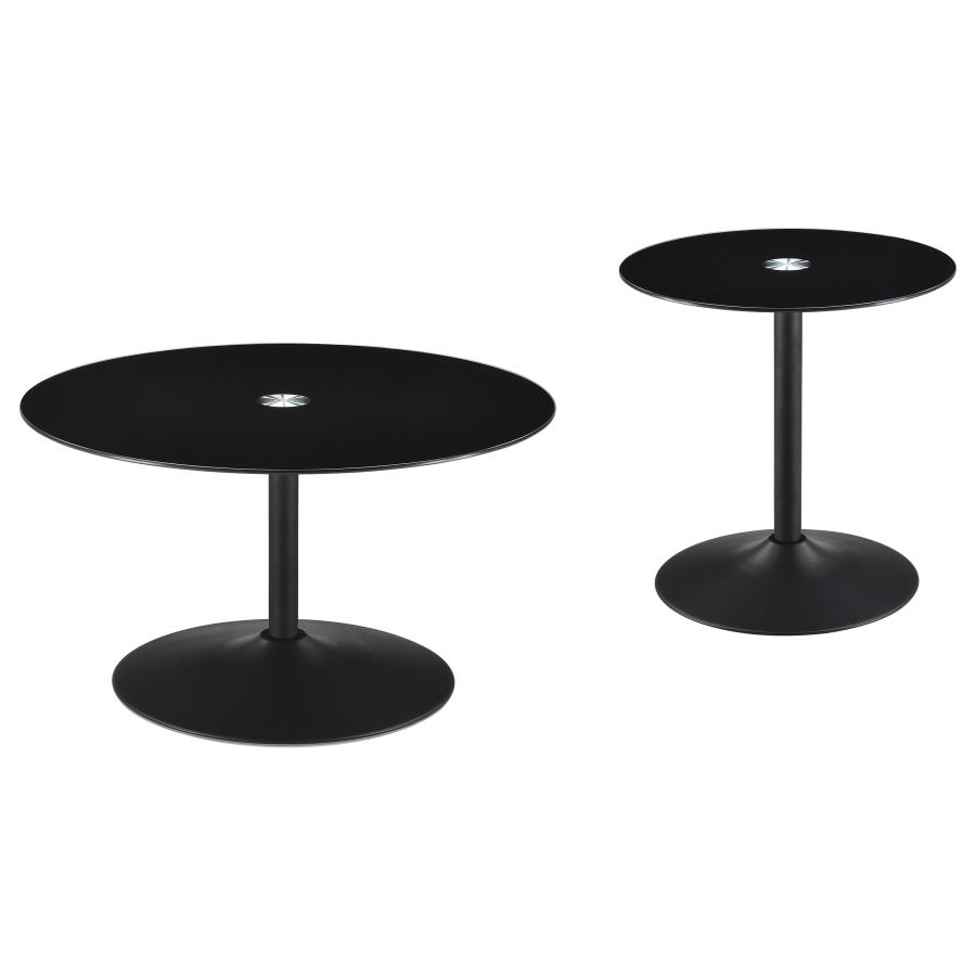 Ganso 2-piece Round Glass Top Coffee and End Table Set Black view 2