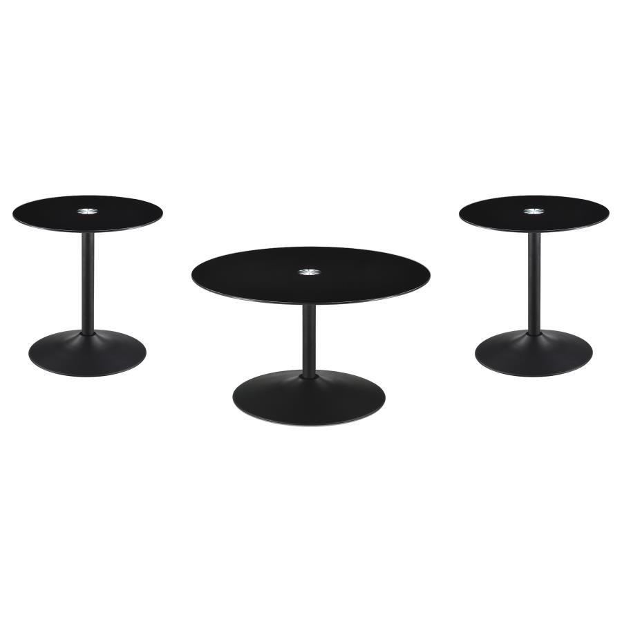 Ganso 3-piece Round Glass Top Coffee and End Table Set Black view 2