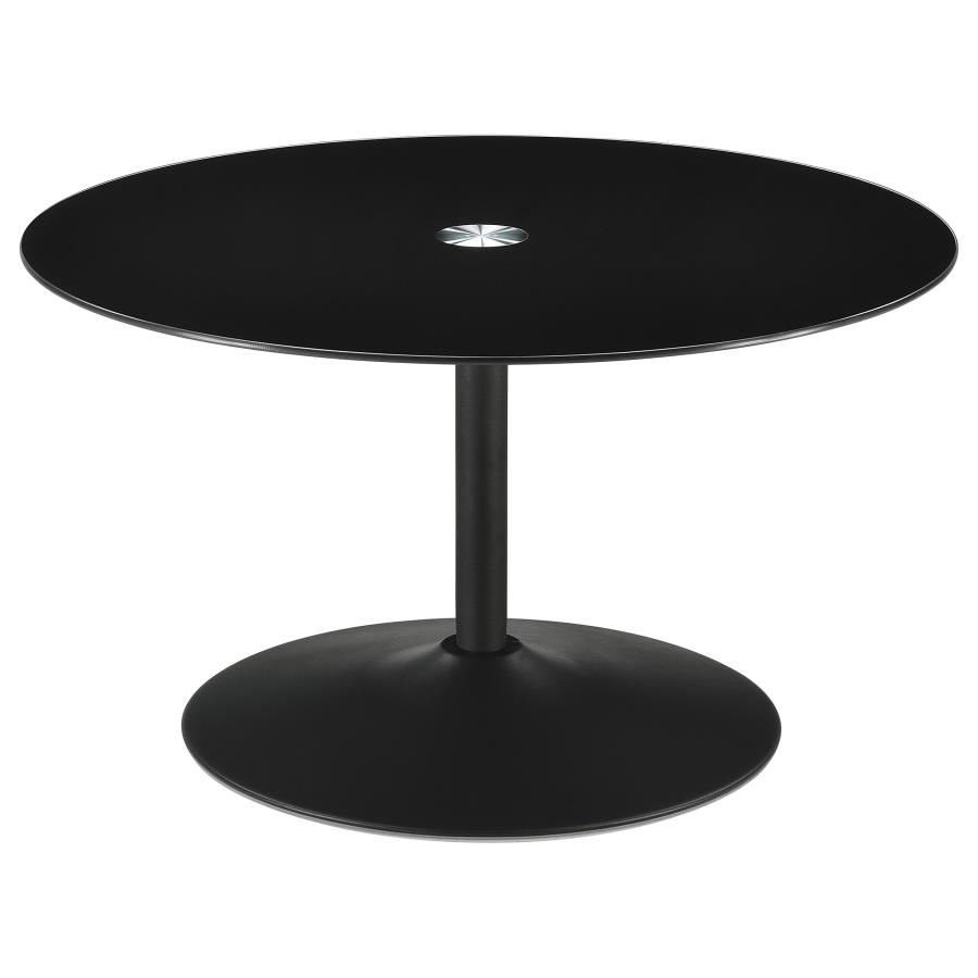 Ganso 3-piece Round Glass Top Coffee and End Table Set Black view 4