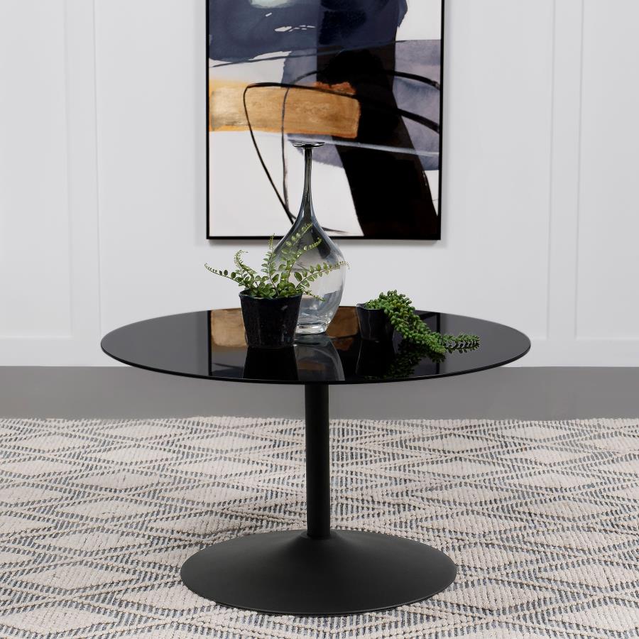 Ganso Round Metal Coffee Table With Tempered Glass Top Black view 2