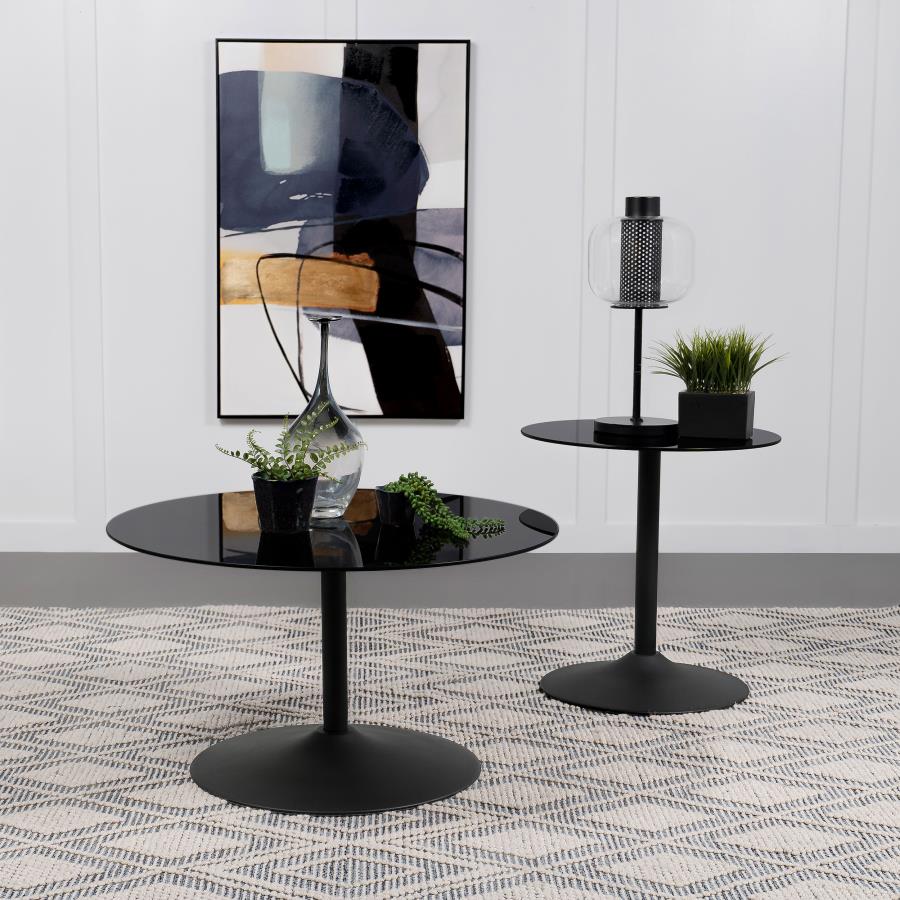 Ganso Round Metal Coffee Table With Tempered Glass Top Black view 5