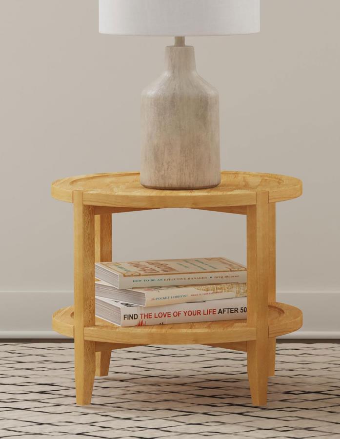 Camillo Round Solid Wood Side End Table Maple Brown view 2