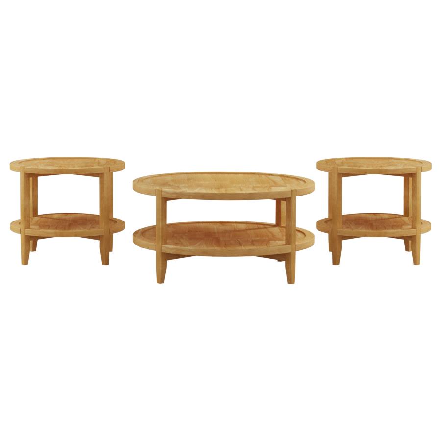 Camillo 3-piece Round Coffee and End Table Set Maple view 2