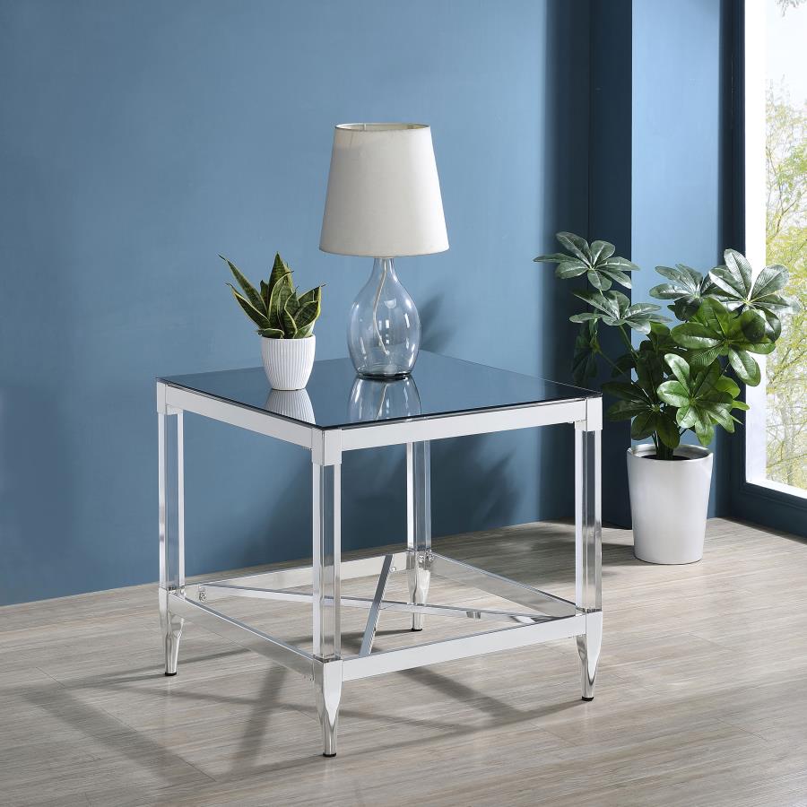 Lindley Square Tempered Mirror Acrylic Side End Table Chrome view 2