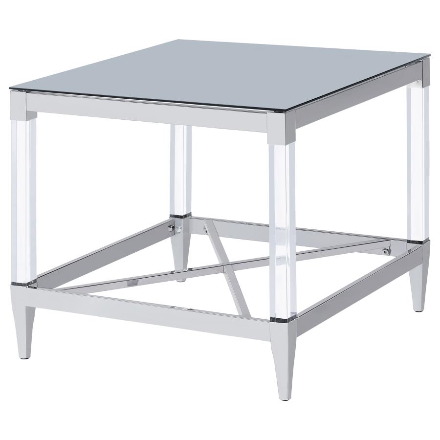 Lindley Square Tempered Mirror Acrylic Side End Table Chrome view 4