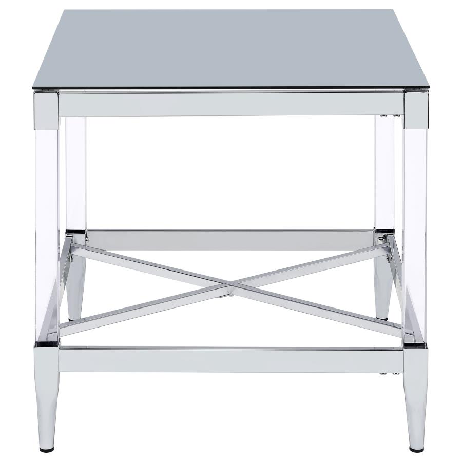 Lindley Square Tempered Mirror Acrylic Side End Table Chrome view 5
