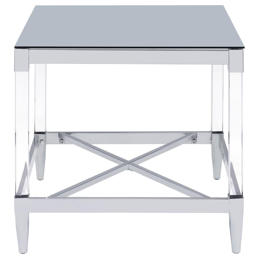 Lindley Square Tempered Mirror Acrylic Side End Table Chrome view 6