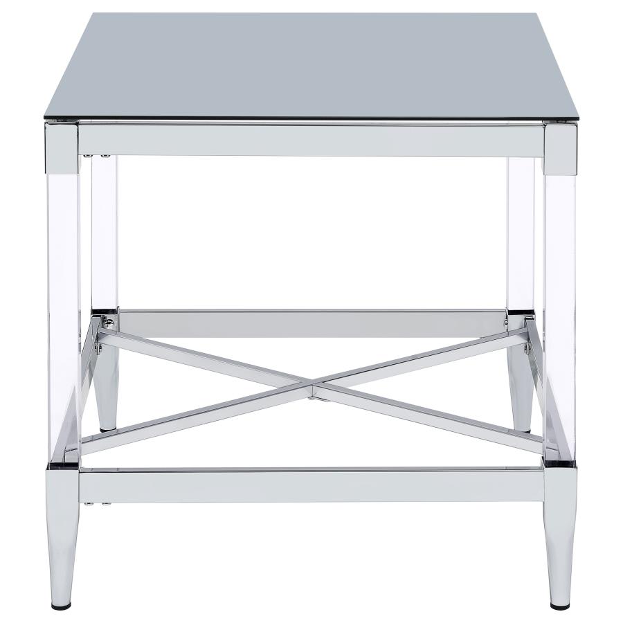 Lindley Square Tempered Mirror Acrylic Side End Table Chrome view 7