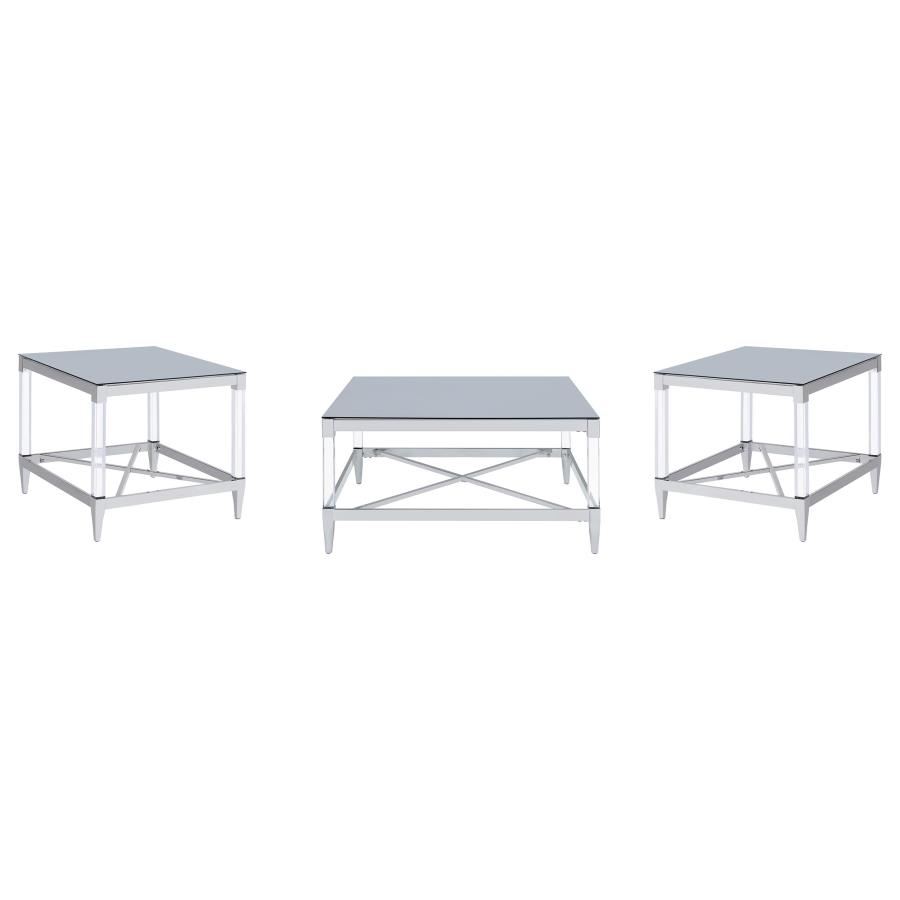 Lindley 3-piece Square Coffee and End Table Set Chrome view 2