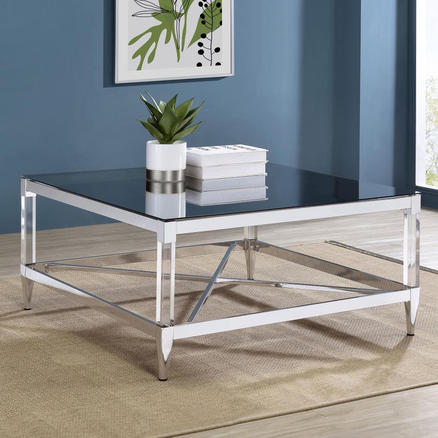 Lindley Square Tempered Mirror Acrylic Coffee Table Chrome view 2