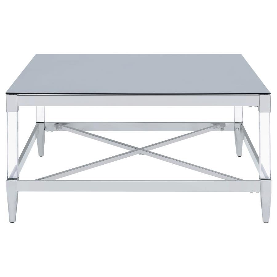Lindley Square Tempered Mirror Acrylic Coffee Table Chrome view 3