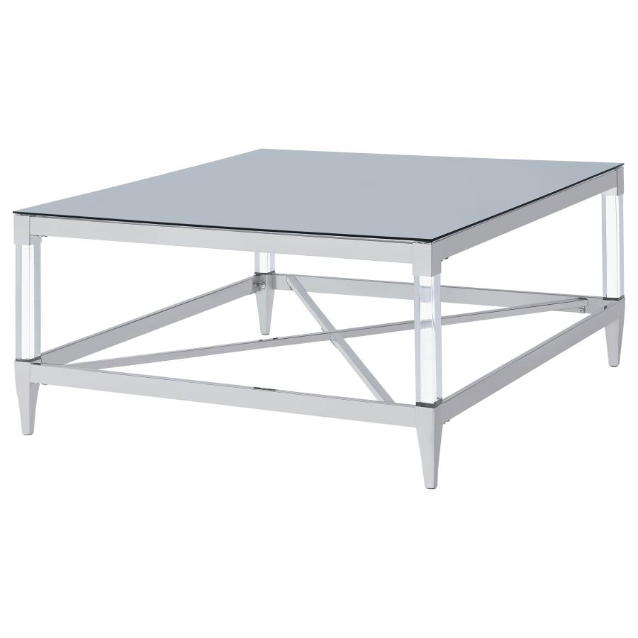 Lindley Square Tempered Mirror Acrylic Coffee Table Chrome view 4
