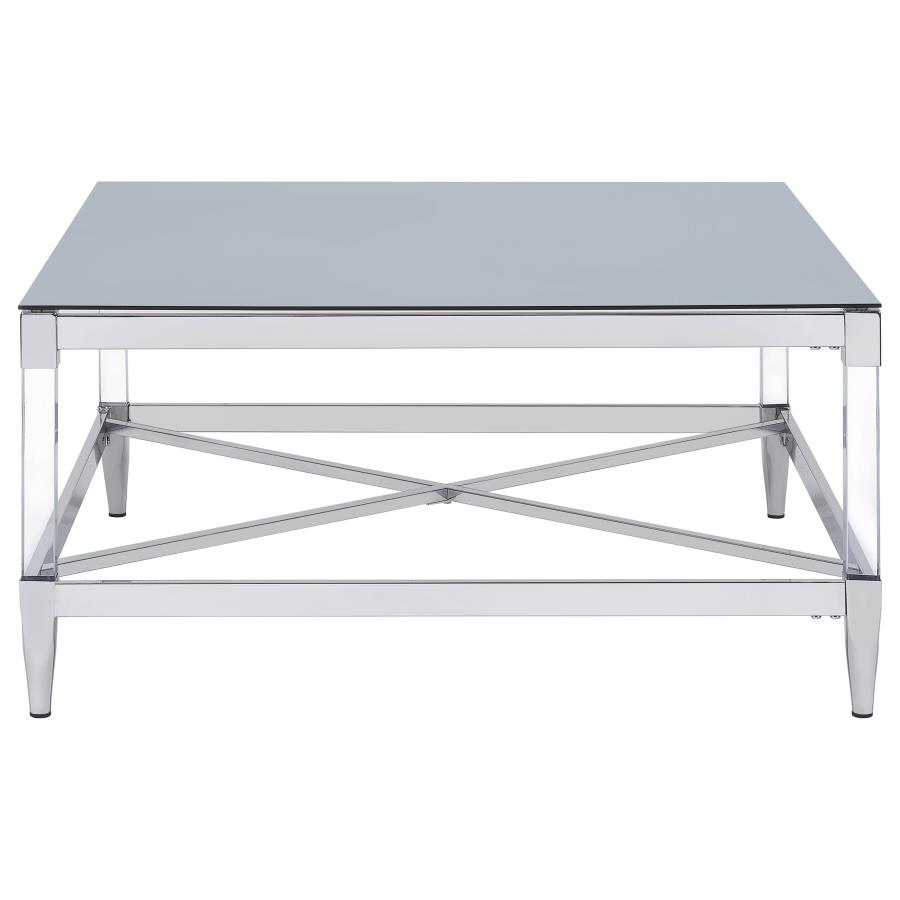 Lindley Square Tempered Mirror Acrylic Coffee Table Chrome view 5