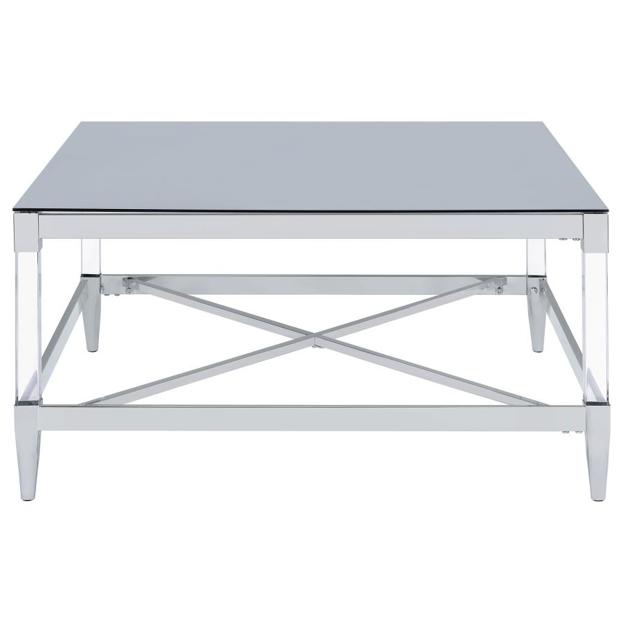 Lindley Square Tempered Mirror Acrylic Coffee Table Chrome view 6
