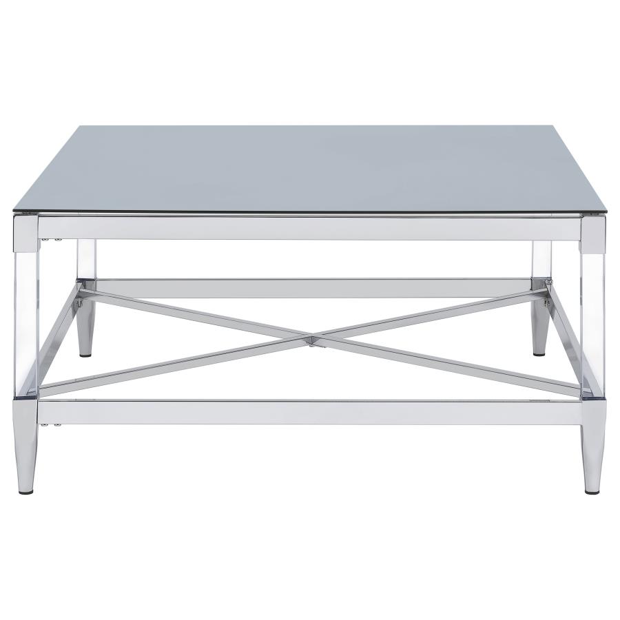 Lindley Square Tempered Mirror Acrylic Coffee Table Chrome view 7