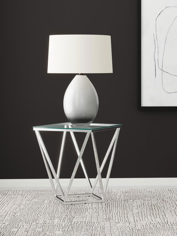Brittania Square Glass Top Geometric End Table Nickel view 2