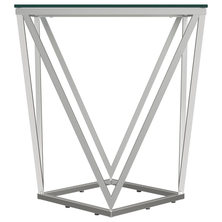 Brittania Square Glass Top Geometric End Table Nickel view 3
