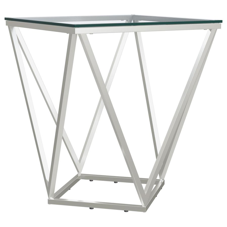 Brittania Square Glass Top Geometric End Table Nickel view 4