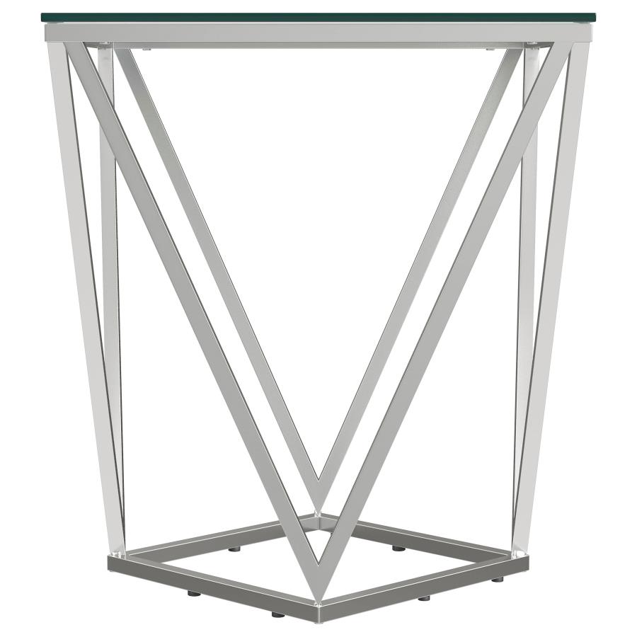Brittania Square Glass Top Geometric End Table Nickel view 5