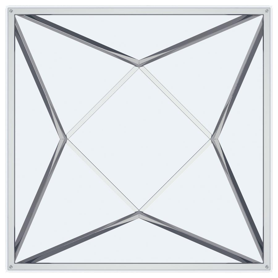 Brittania Square Glass Top Geometric End Table Nickel view 6