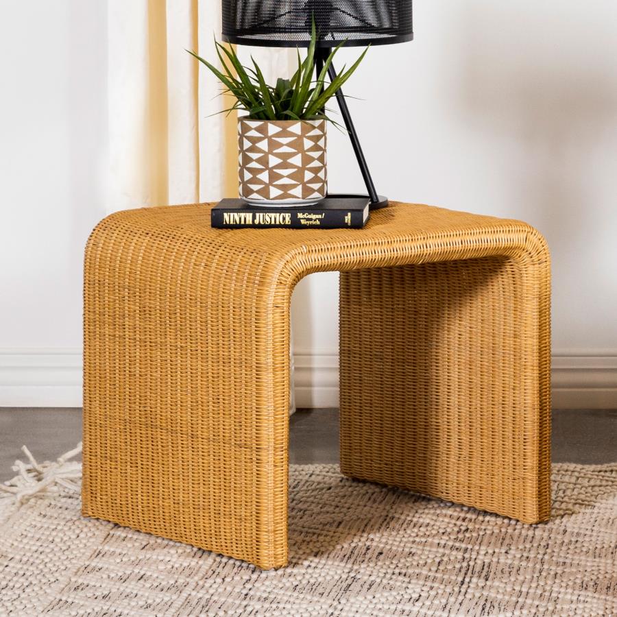 Cahya Square Woven Rattan End Table Natural view 2