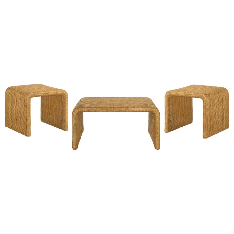 Cahya 3-piece Rattan Coffee and End Table Set Natural view 2