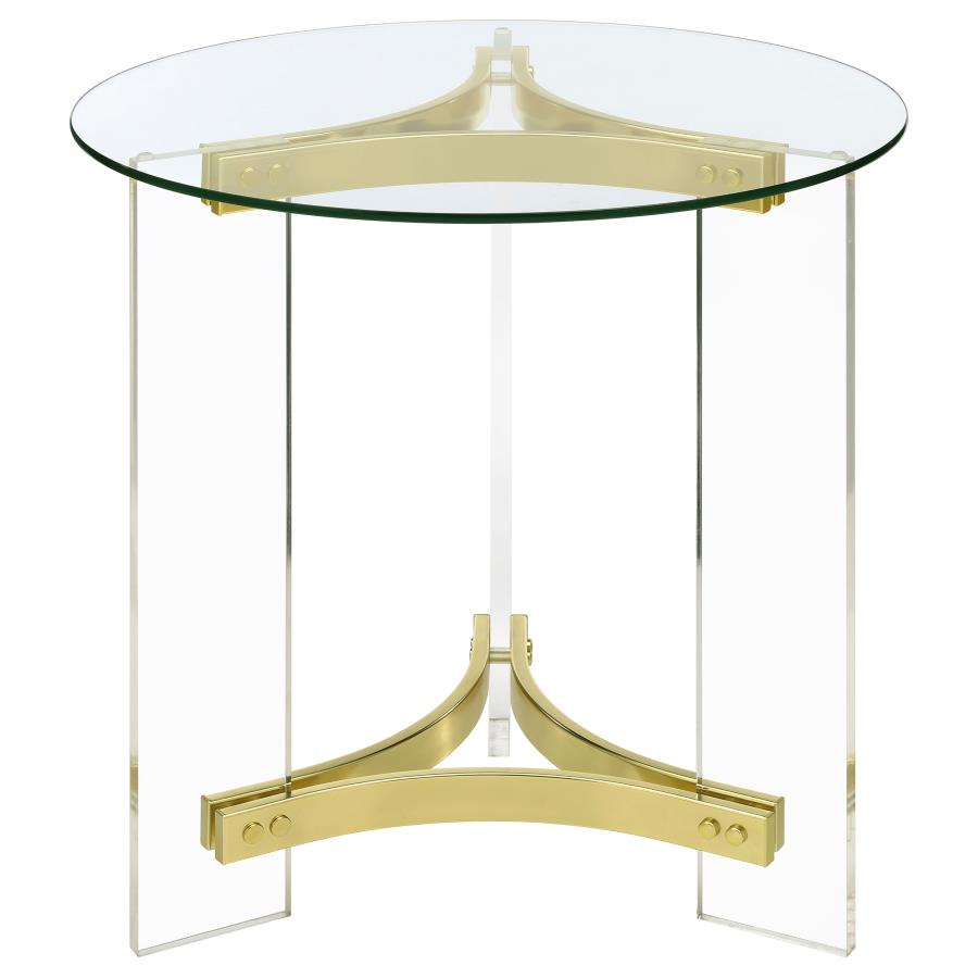 Janessa Round Glass Top Acrylic Leg End Table Matte Brass view 3