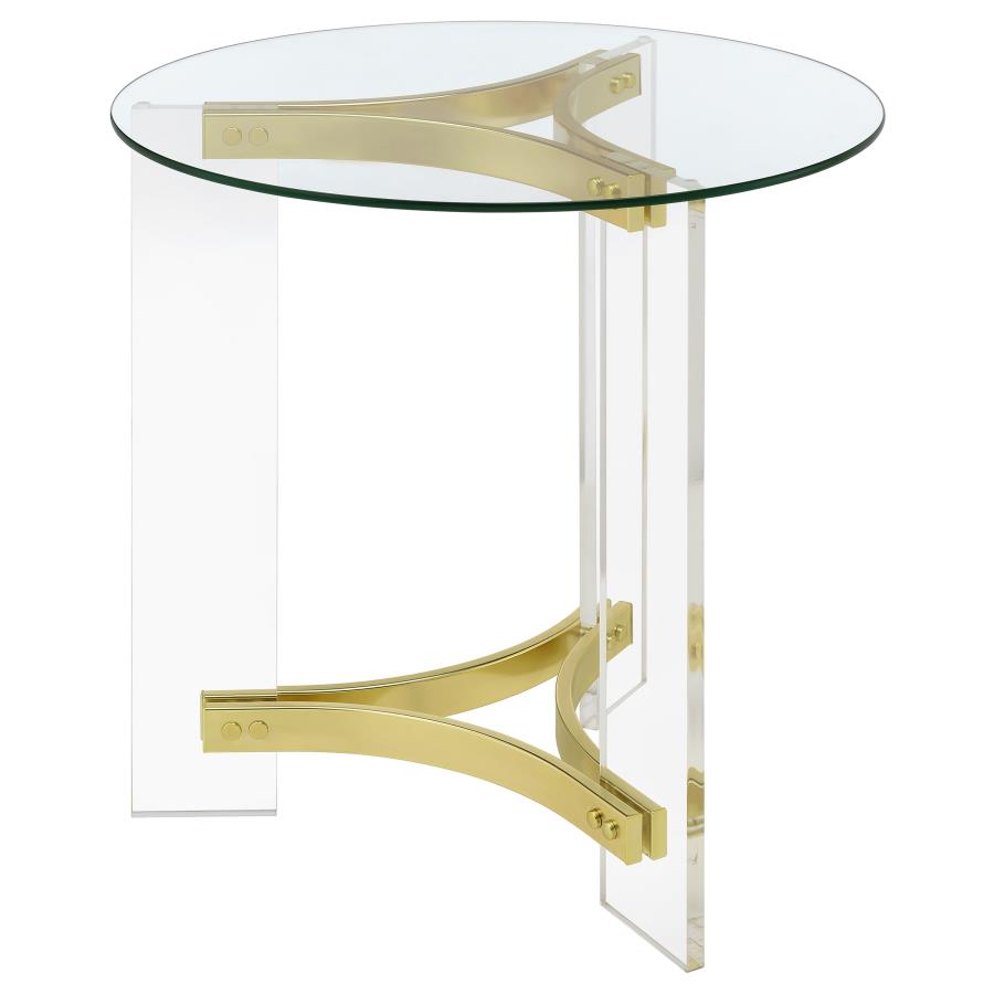 Janessa Round Glass Top Acrylic Leg End Table Matte Brass view 4
