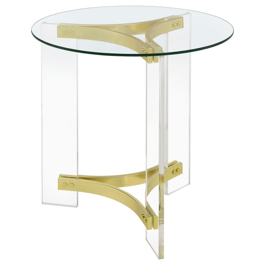 Janessa Round Glass Top Acrylic Leg End Table Matte Brass view 5