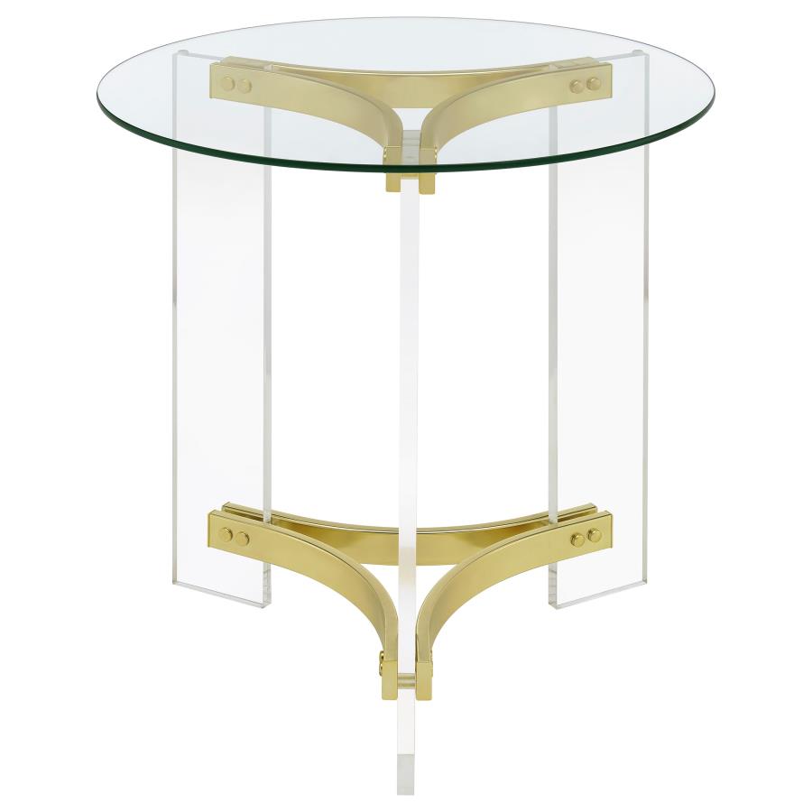 Janessa Round Glass Top Acrylic Leg End Table Matte Brass view 6