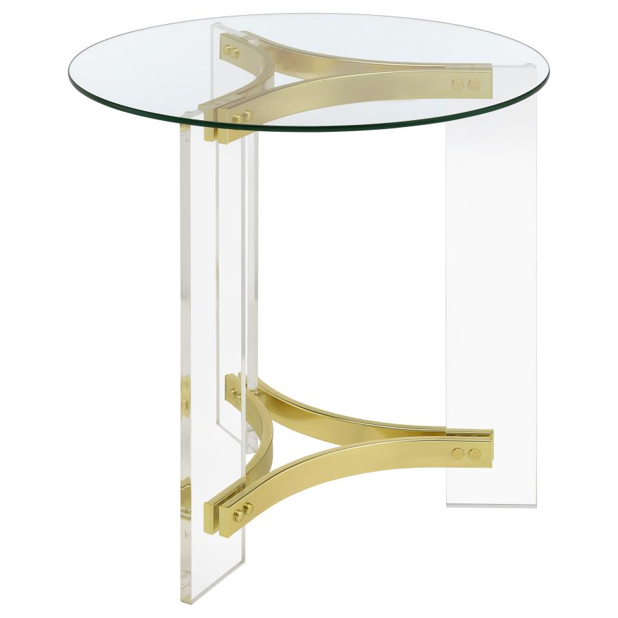 Janessa Round Glass Top Acrylic Leg End Table Matte Brass view 7