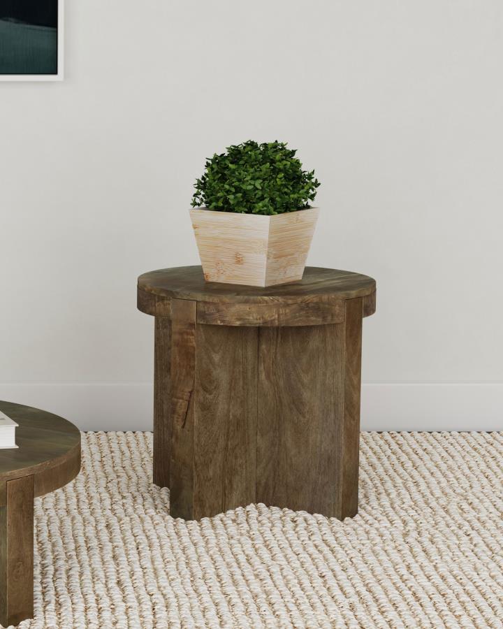 Kinkaid Round Solid Mango Wood End Table Brown view 2